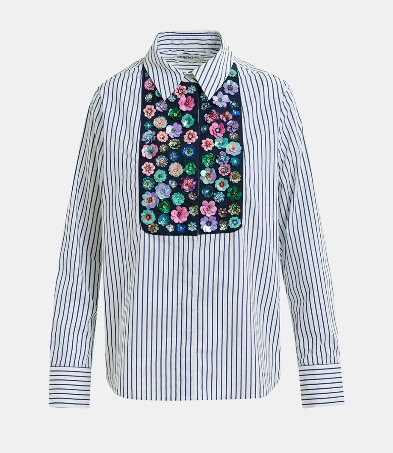 Essentiel antwerp -50% dí sconto camicia righe applicazioni fiori paillettes