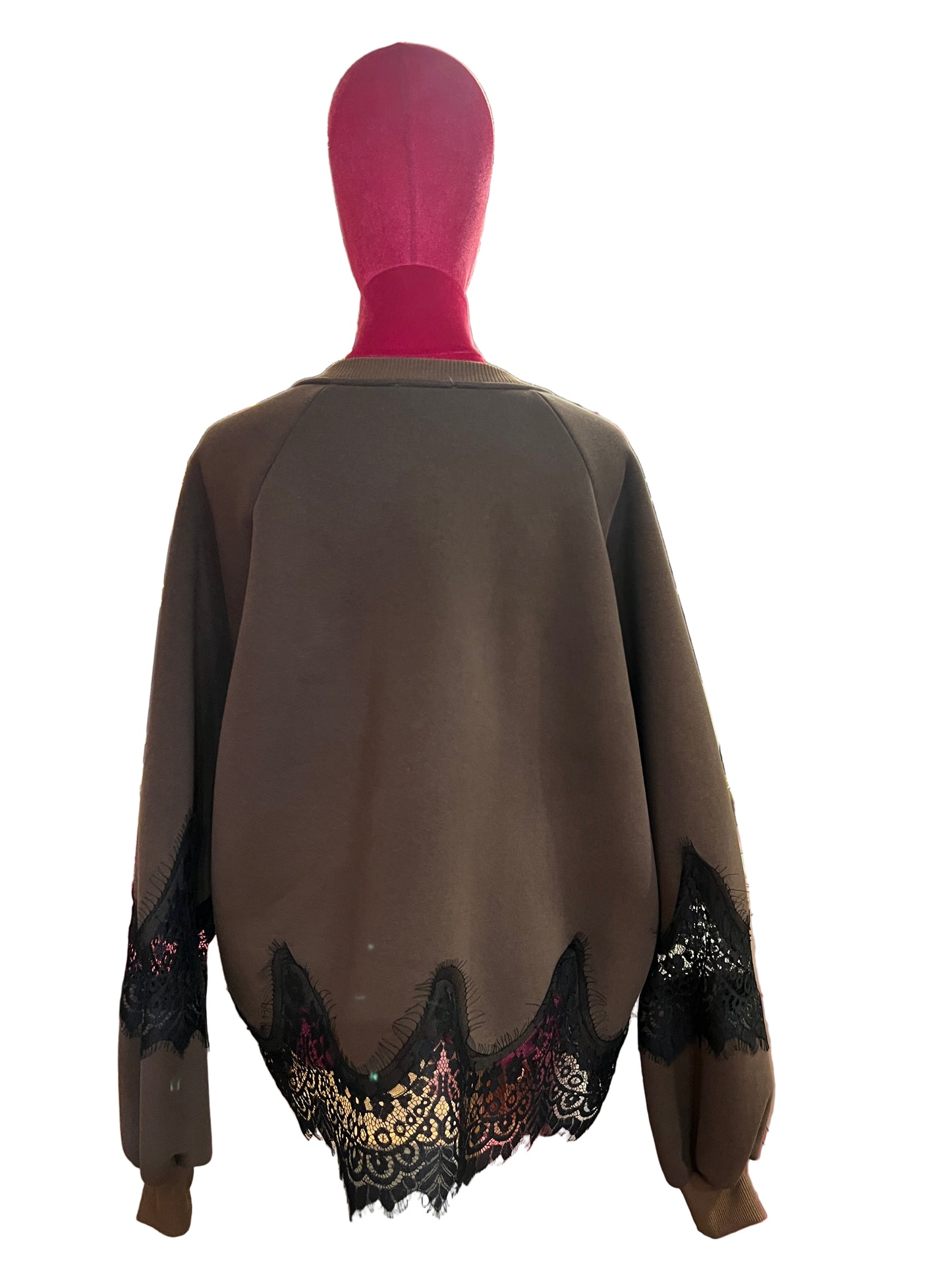 The room felpa cioccolato con pizzo nero