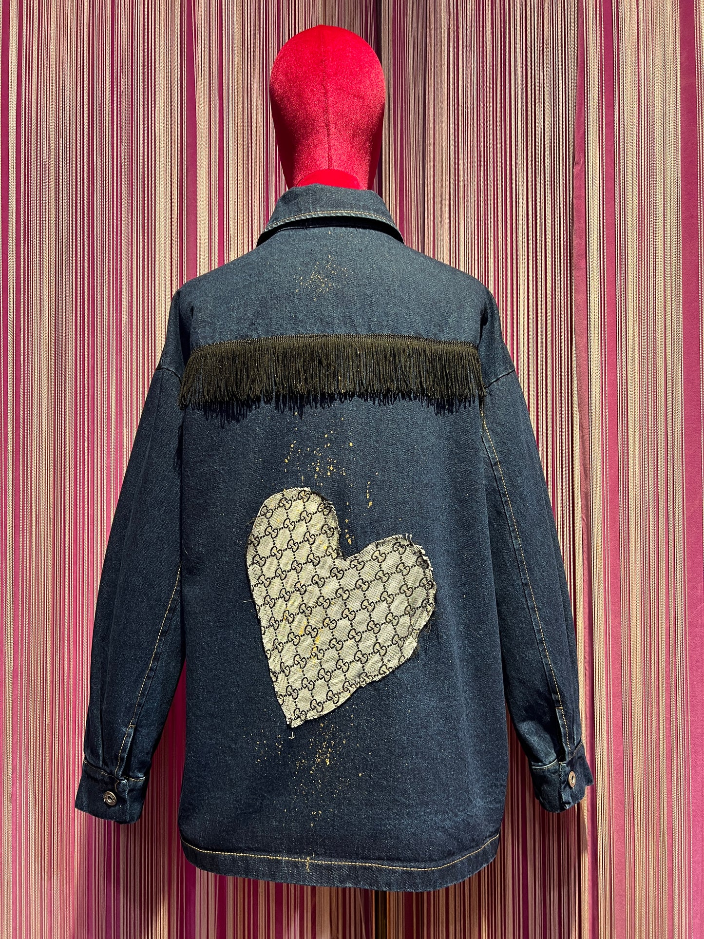 ABpink🩷 giacca camicia con stoffa vintage e tessuto pied dí poule sulle tasche con patch