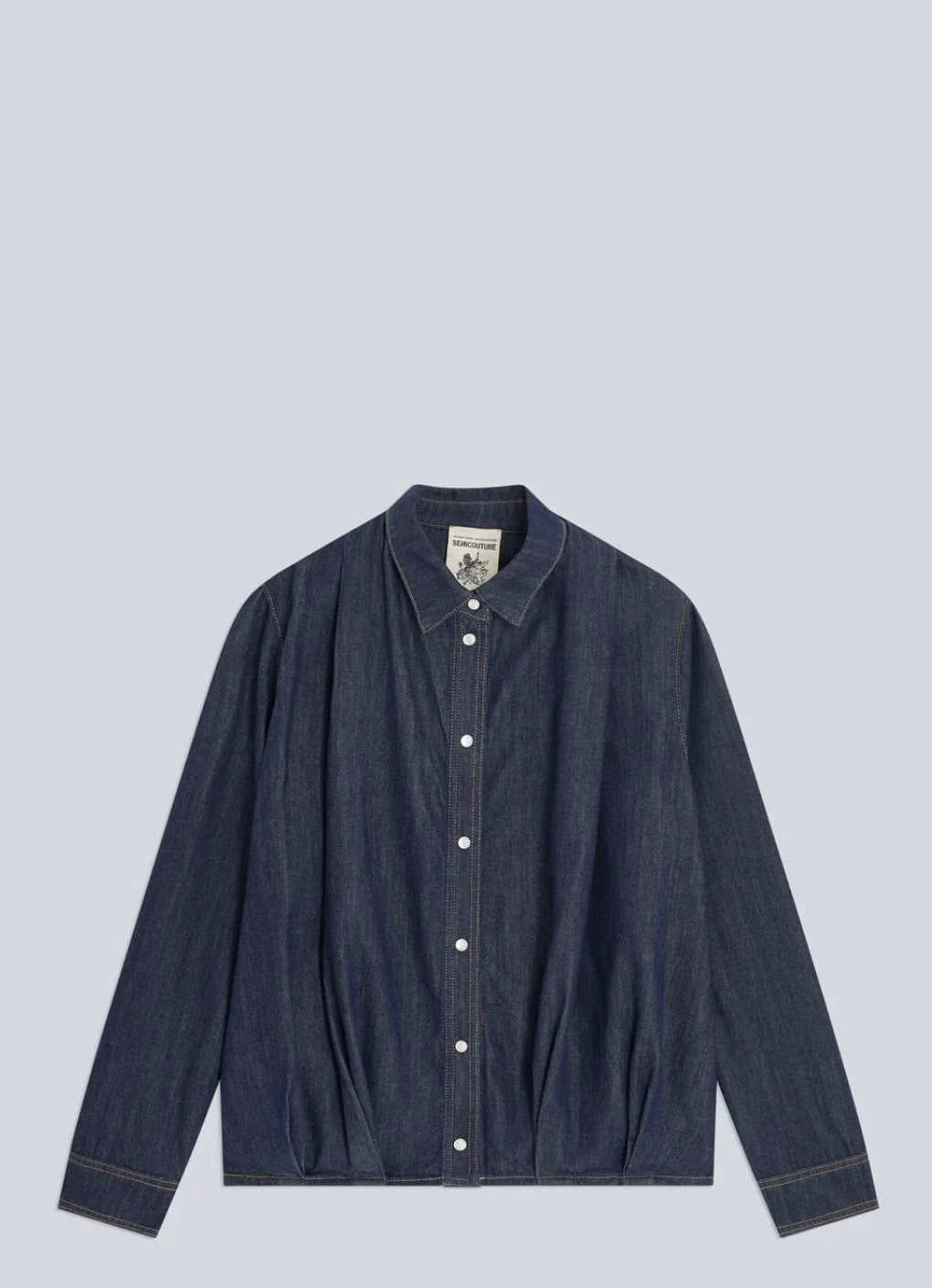 Semicouture camicia denim arricciatura su spalla e fondo