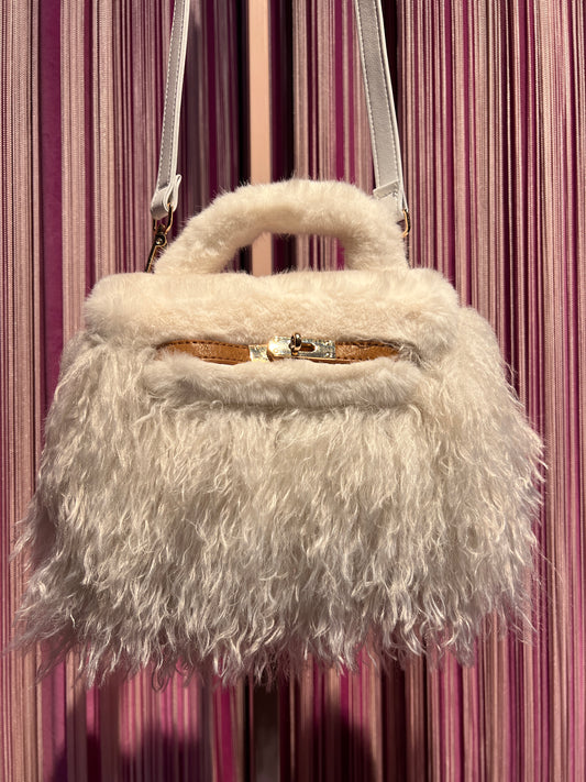 Show-up Milano borsa eco Mongolia ed ecopelle con tracolla,colore bianco