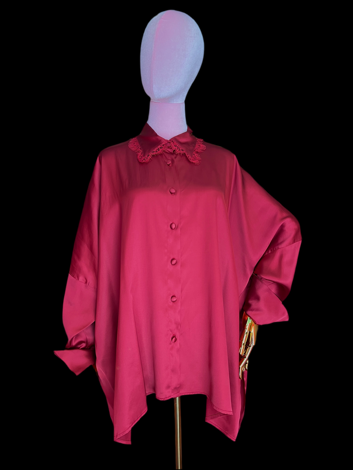 Pink memories camicia in raso di viscosa elasticizzata con pizzo, vestibilita’ over