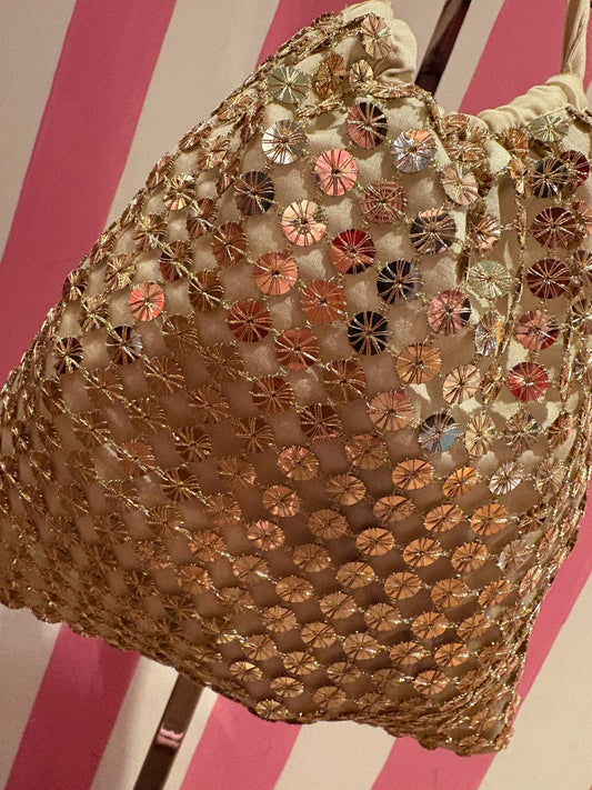 Isabelle Blanche Paris pochette in paillettes oro