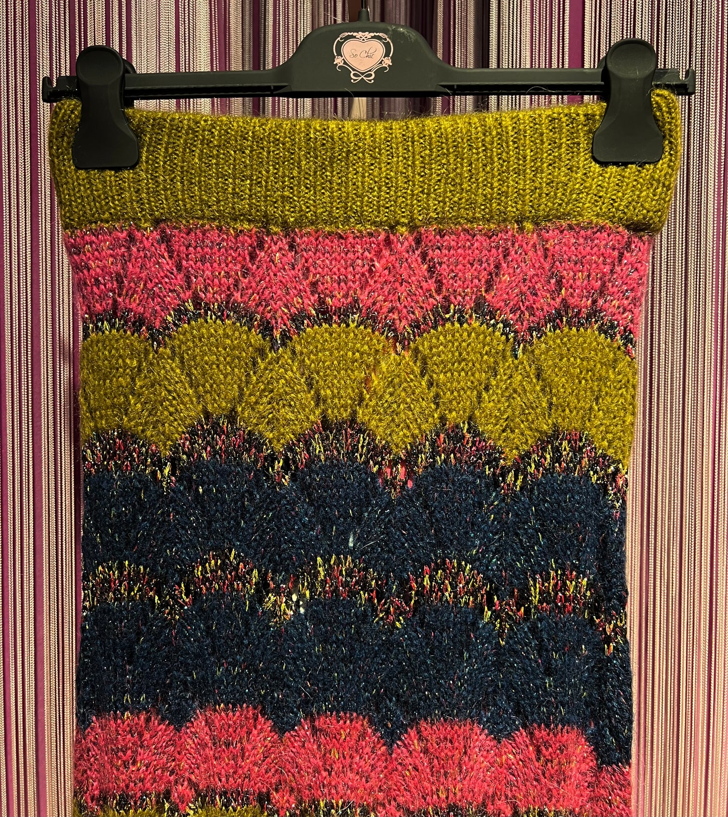Colour Market gonna lunga in maglia rigata verde olio/blu/fucsia