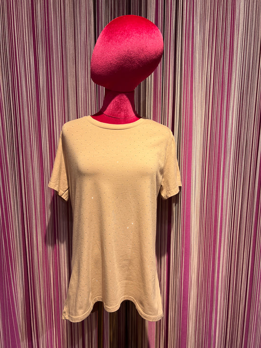 The room t shirt cotone nocciola pois cristalli