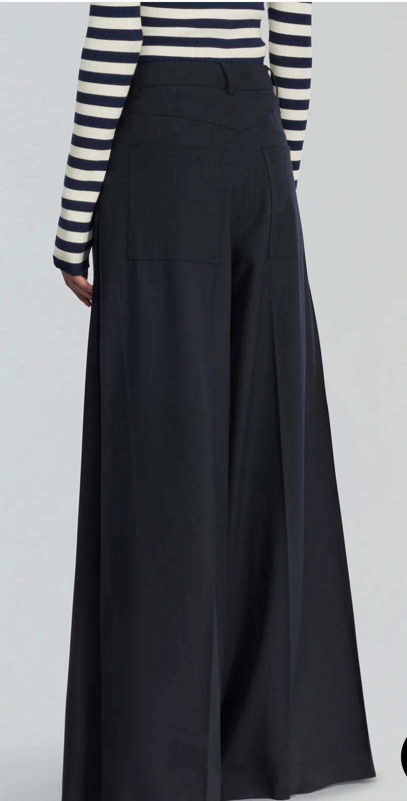 Semicouture pantalone in fresco lana nero quattro tasche gamba ampia Daria