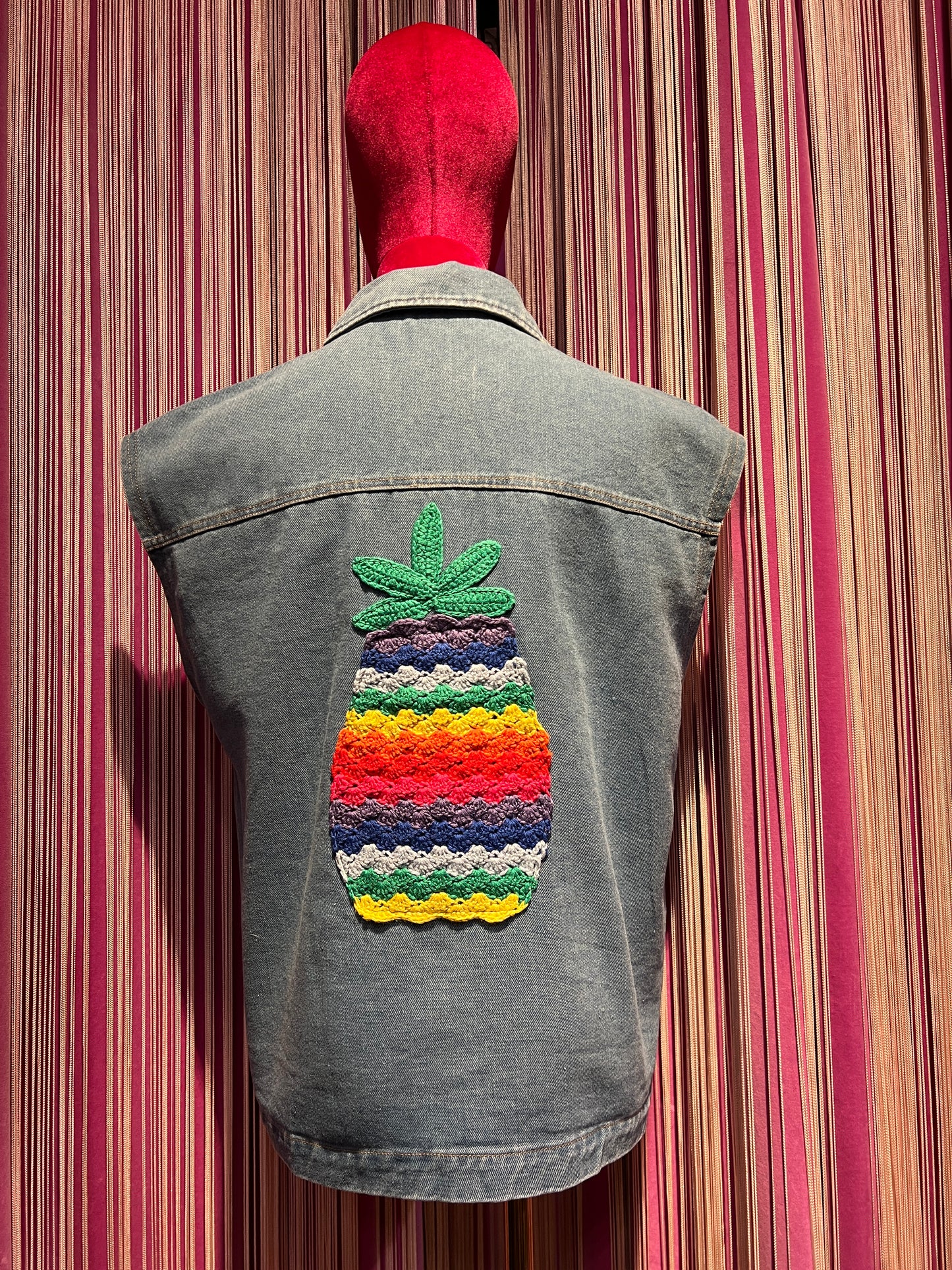 Mon amour Paris gilet jeans denim con applicazione ciliegie retro applicazione crochet