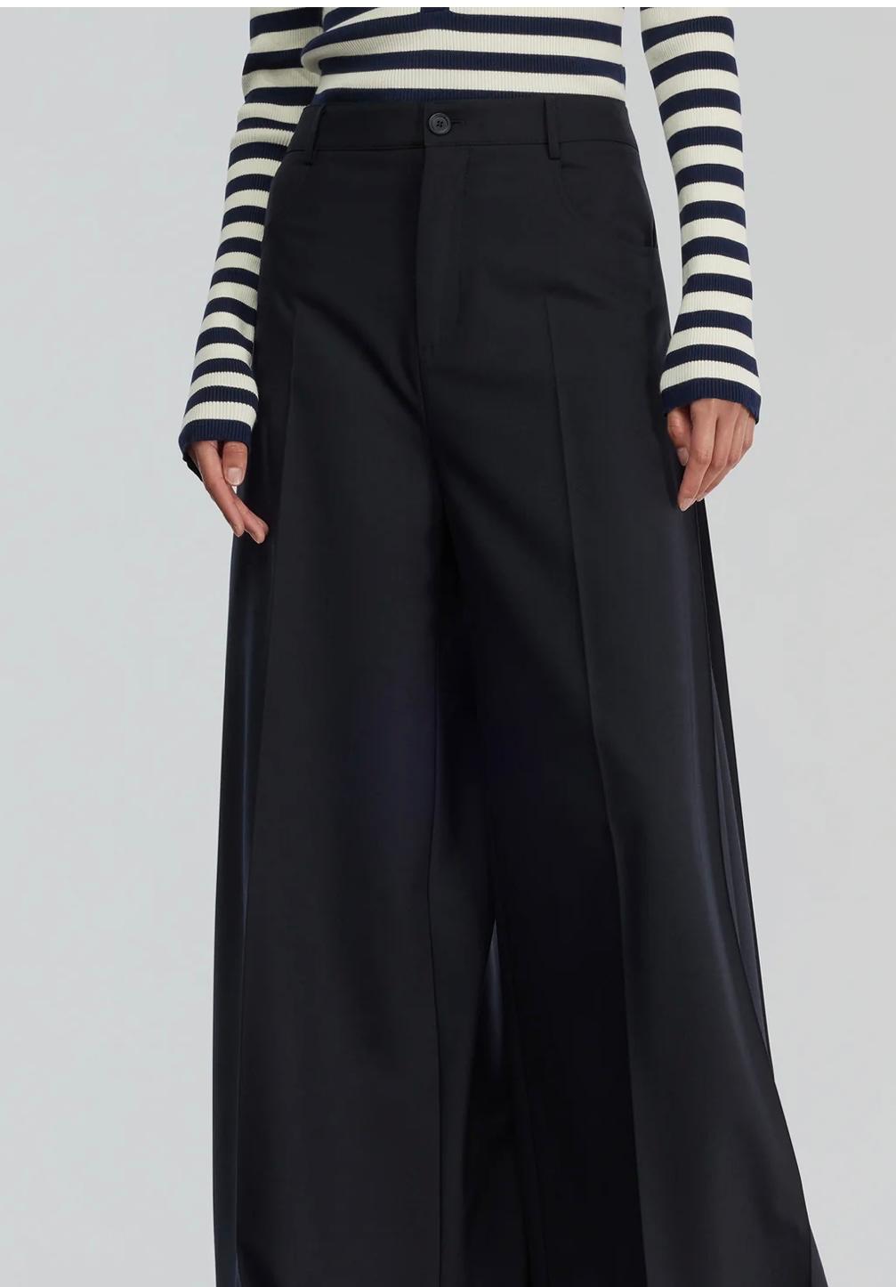 Semicouture pantalone in fresco lana nero quattro tasche gamba ampia Daria