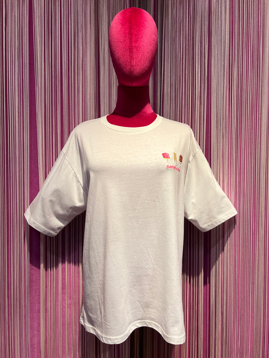 Love & roses t-shirt over con scritta ricamata “ popsicle “