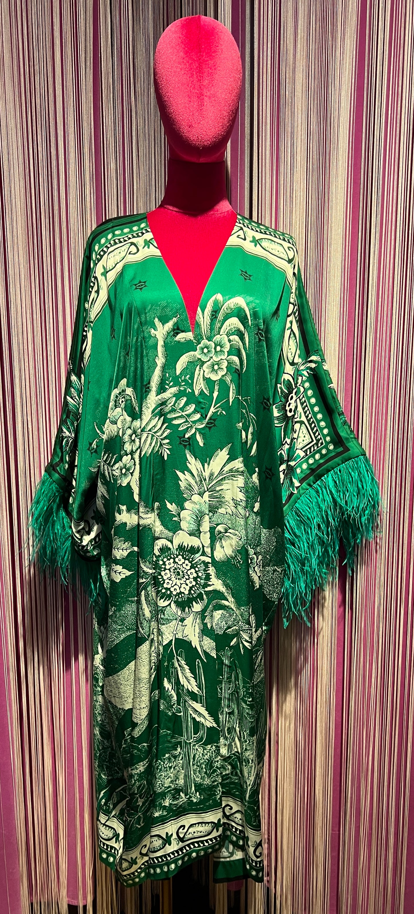 Dahlo -50% di sconto kimono fantasia verde manica Marabou