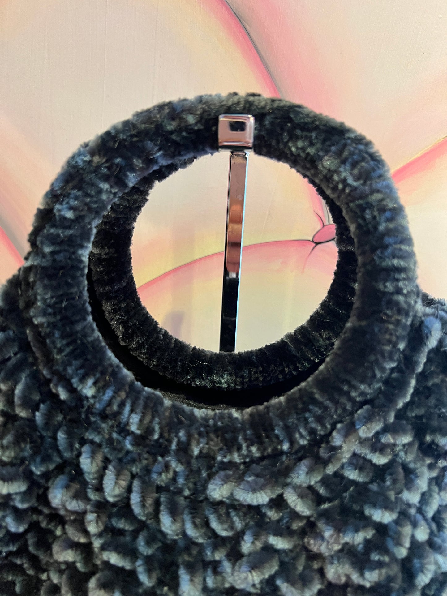 Love & roses borsa tricot ciniglia grigia antracite con tracollina