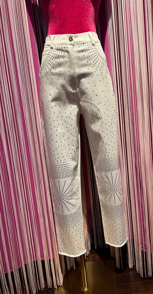 11 love is glamour sconto-50% pantalone bianco cotone con applicazioni Swarovski