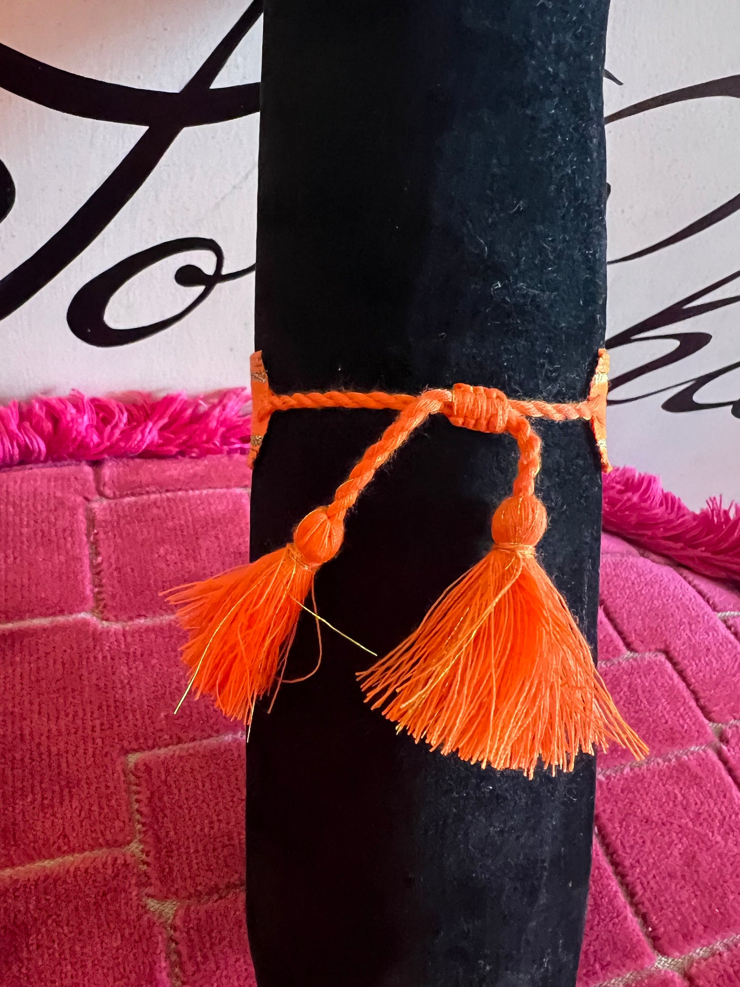 Bracciale tessuto regolabile con nome Elisa fondo arancio
