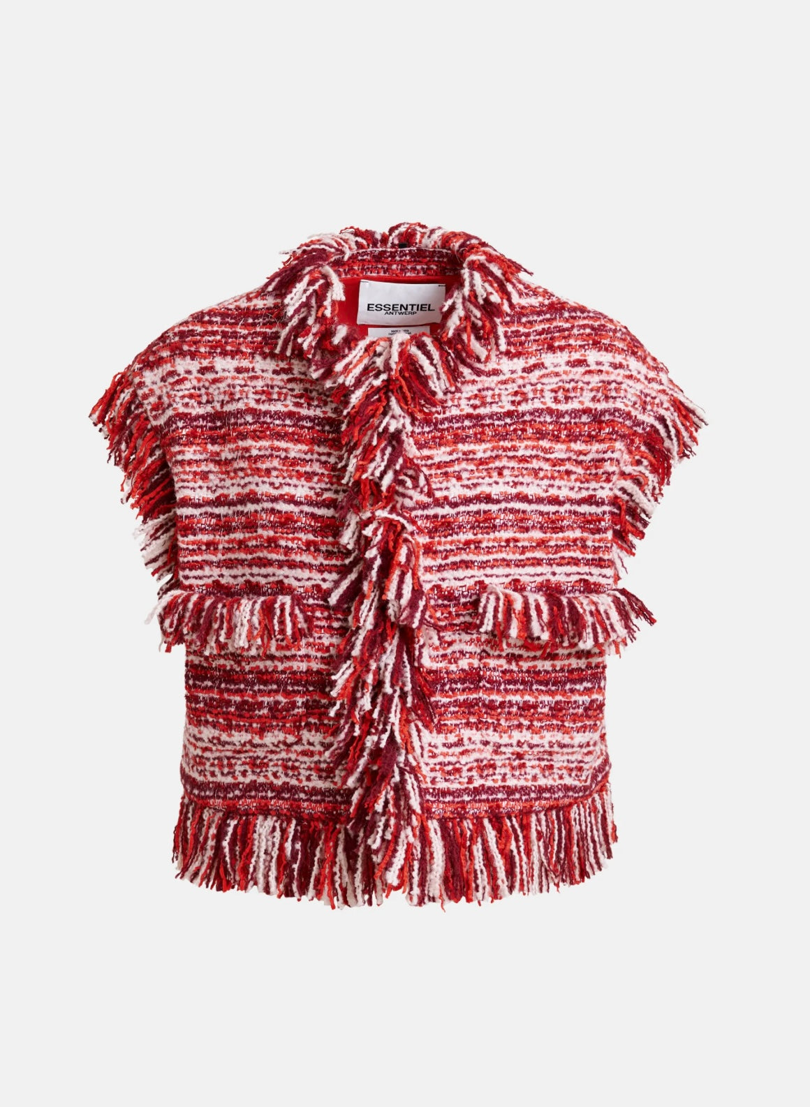 Essentiel antwerp giacca corta senza maniche in boucle’ misto lana con frange Ishani