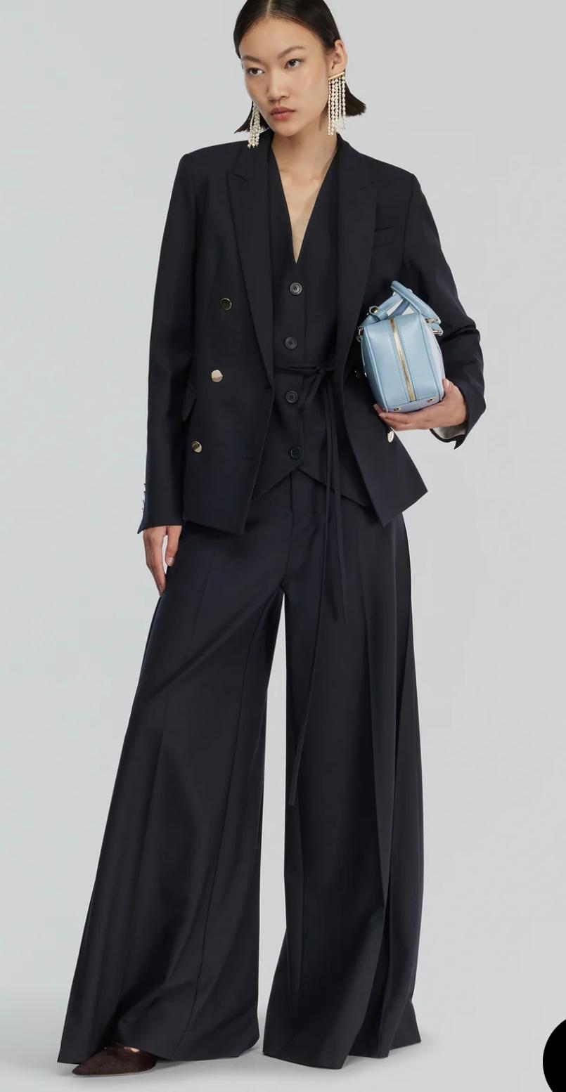 Semicouture pantalone in fresco lana nero quattro tasche gamba ampia Daria