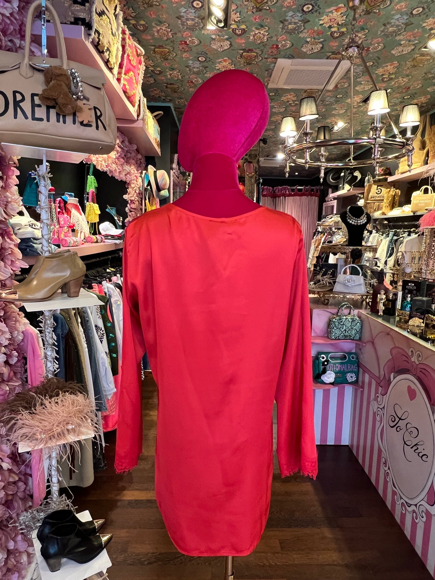 Pink memories camicia serafino con pizzo rossa