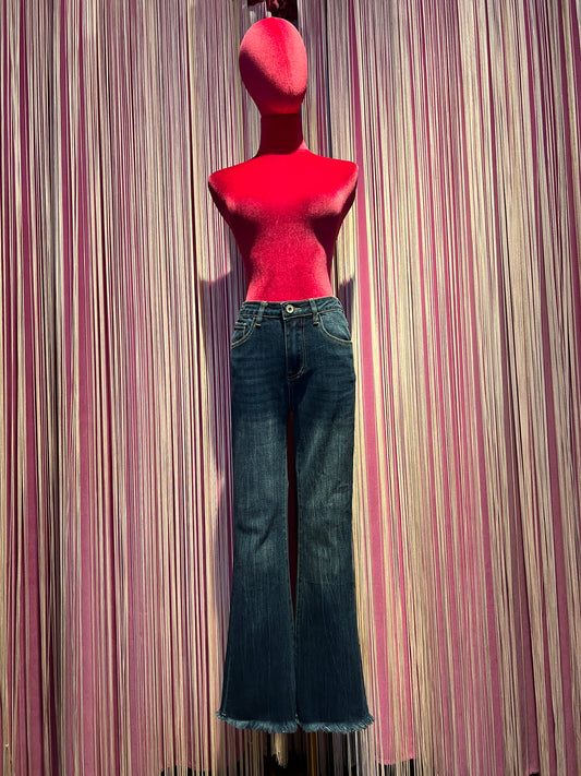 Mon amour Paris pantalone jeans denim scuro sfrangiato