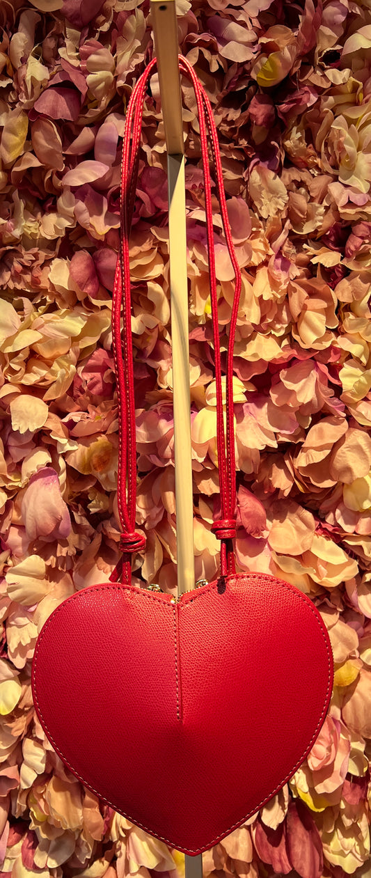 Borsa a cuore tracollina regolabile vera pelle rosso fragola