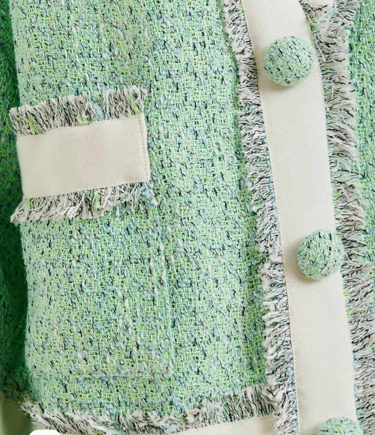 Essentiel antwerp giacca corta con frange verde e panna