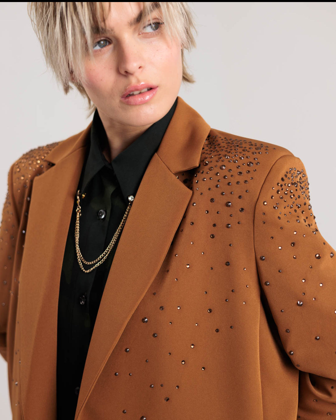 Rossano Perini blazer tabacco con strass
