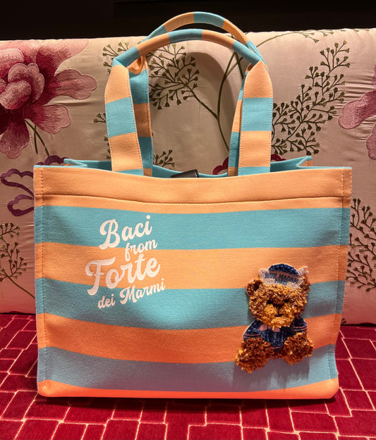 Rue Madam meno 70% borsa righe turchese e albicocca teddy Forte dei marmi