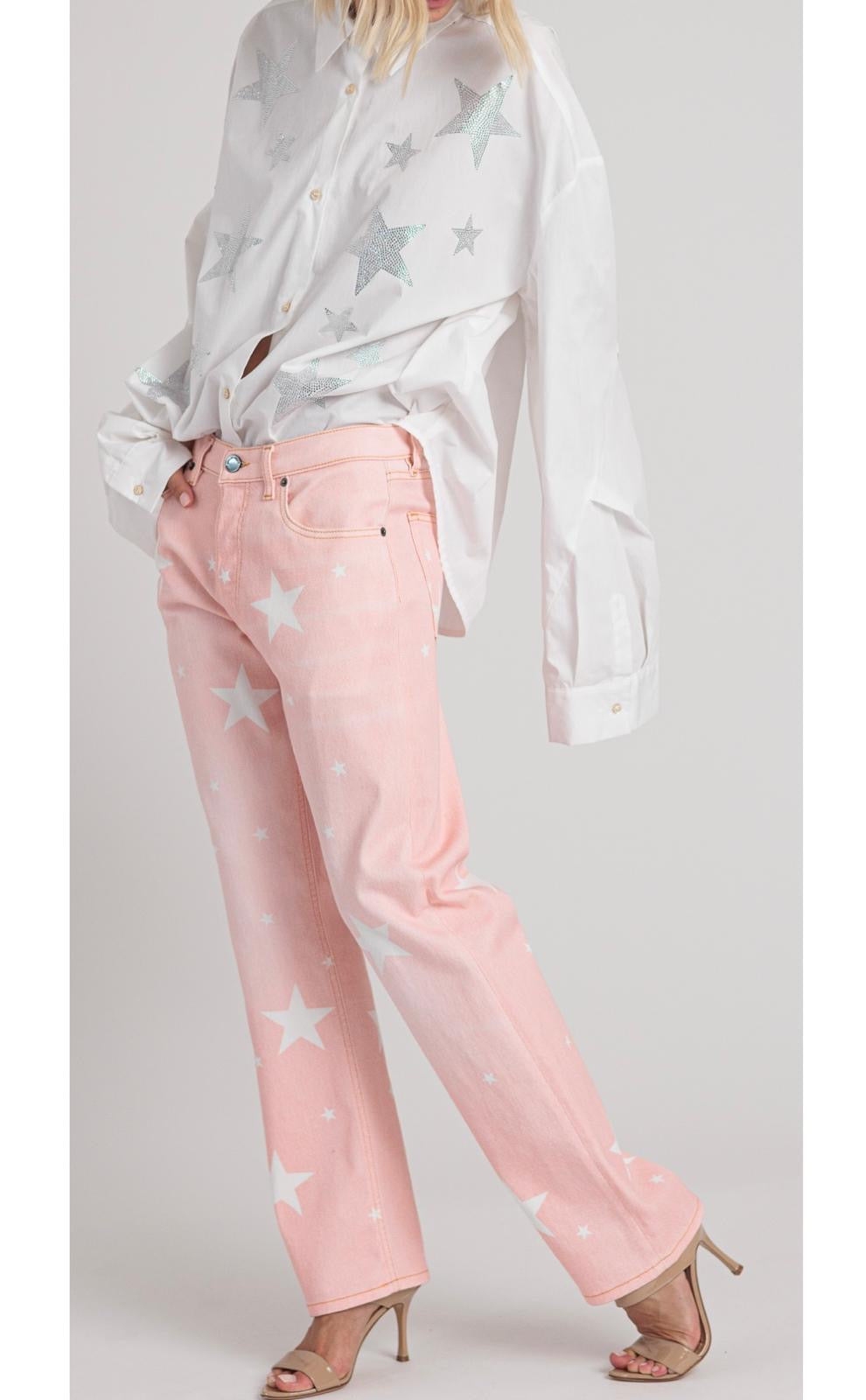 Rossano Perini jeans rosa pesca con stelle bianche