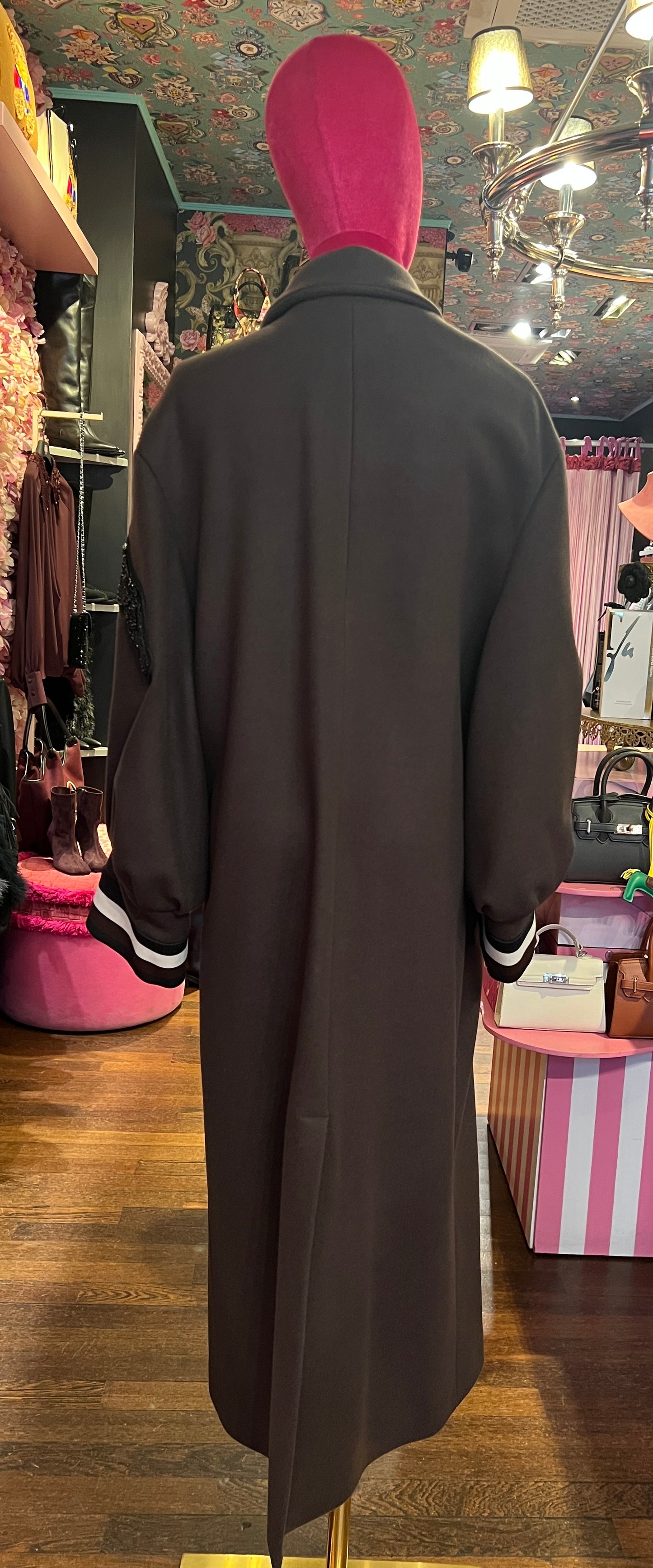 5 Progress cappotto marrone scuro con applicazione pantera cristalli e patch