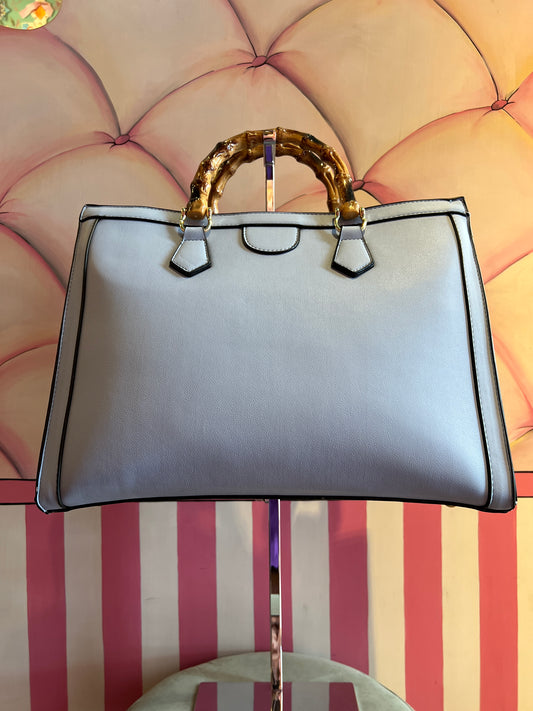 Borsa ecopelle celeste manici bambù con tracolla