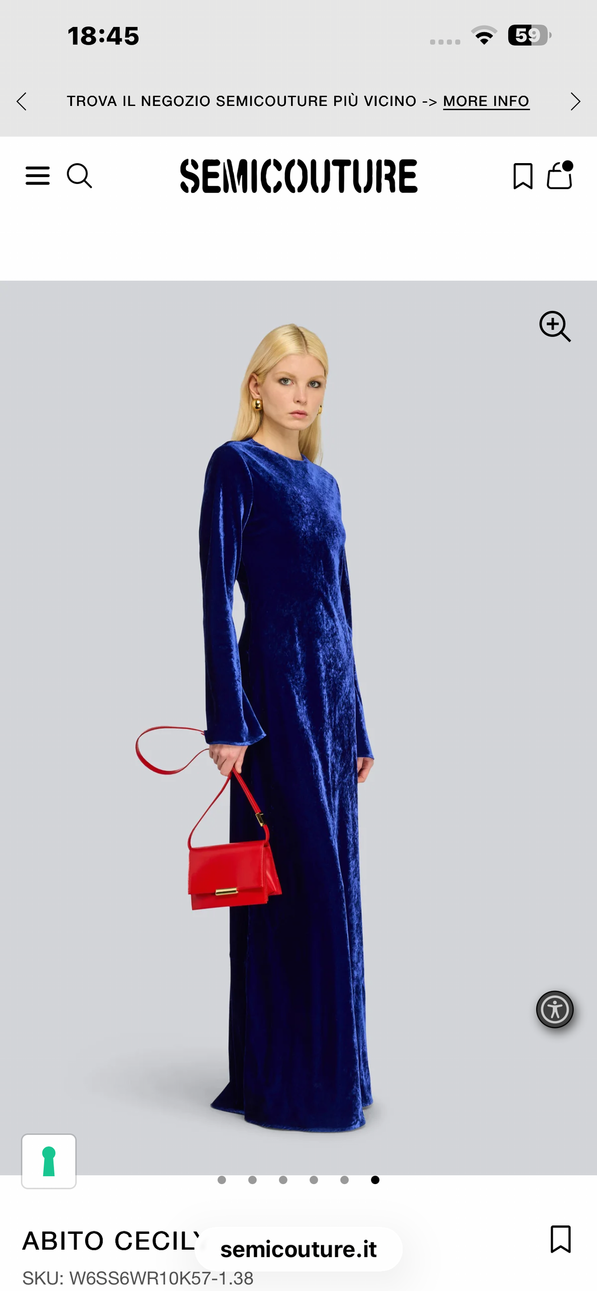 Semicouture abito lungo bluette in velluto manica lunga