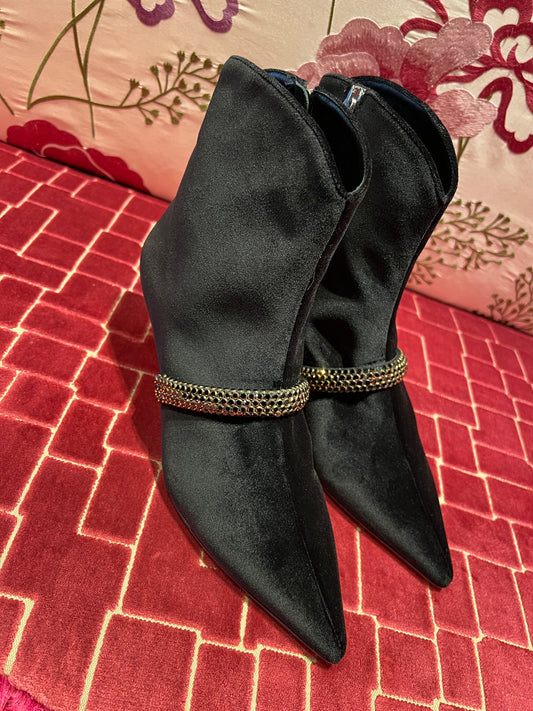 Prosperine meno 50% tronchetto velluto nero applicazione bracciale cristalli