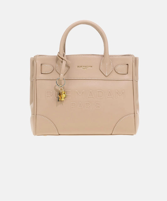 Rue Madam Paris borsa due manici con tracolla in ecopelle impreziosita dal logo in rilievo color taupe