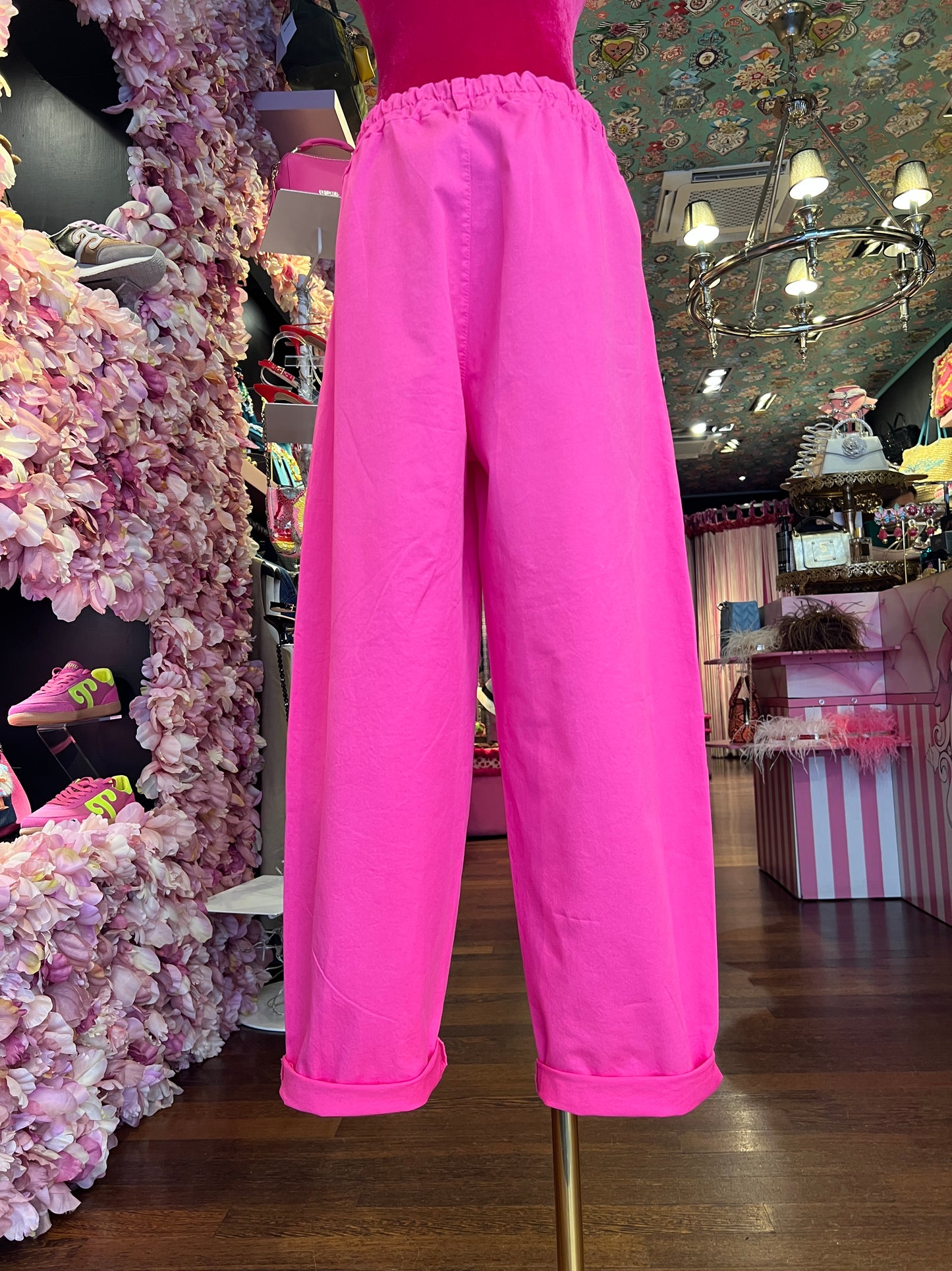 Mon amour Paris pantalone fucsia cotone elasticizzato taglia unica elastico in vita sconto-30%