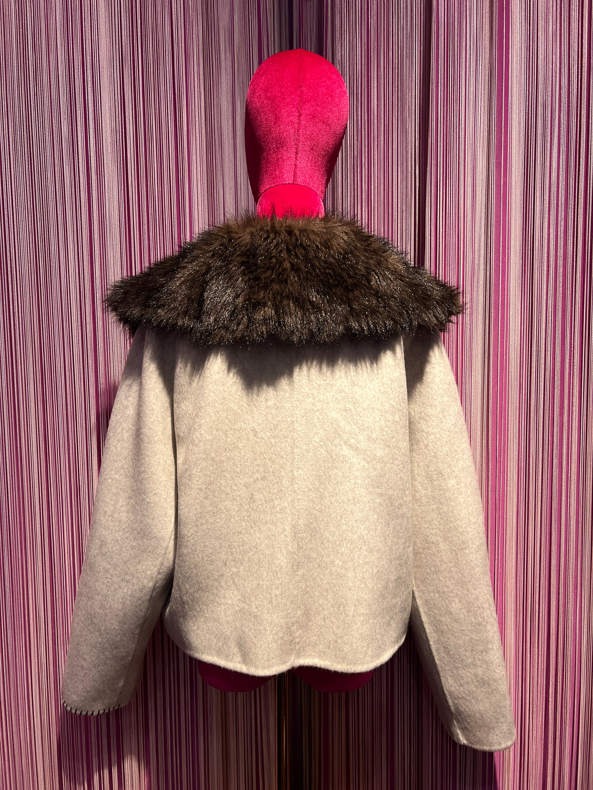 Front street cappotto crop 100% lana con collo pelliccia ecologica removibile