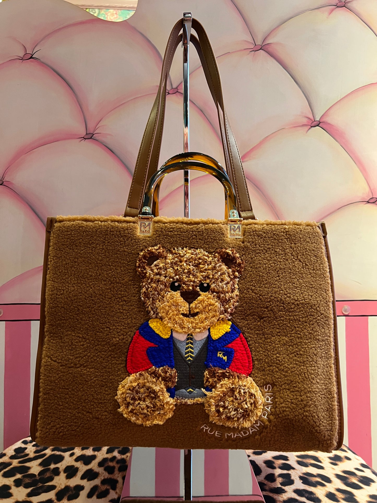 Rue Madam Paris borsa due manici con tracolla ecopelliccia biscotto Marvin tote winter
