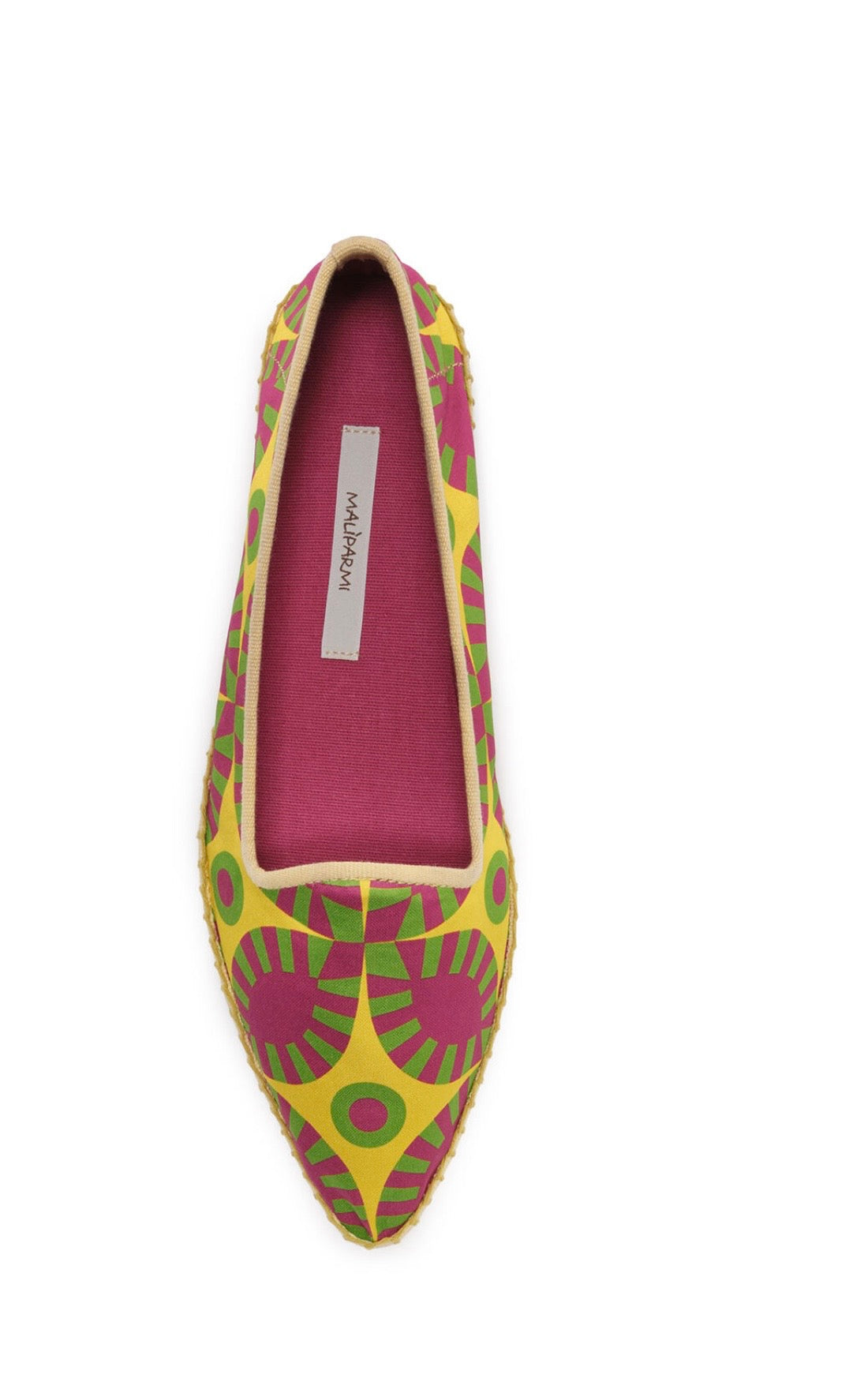 Maliparmi -50% di sconto ballerina a punta in tessuto stampato giallo fuxia e verde