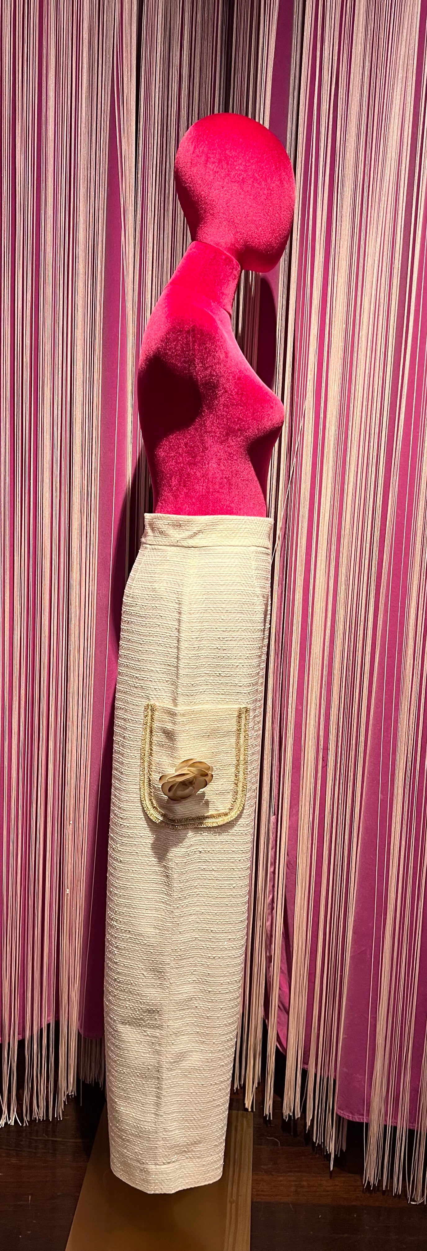 Clo’h meno 50% pantalone a palazzo juta panna con tasche profilo oro e camelia panna