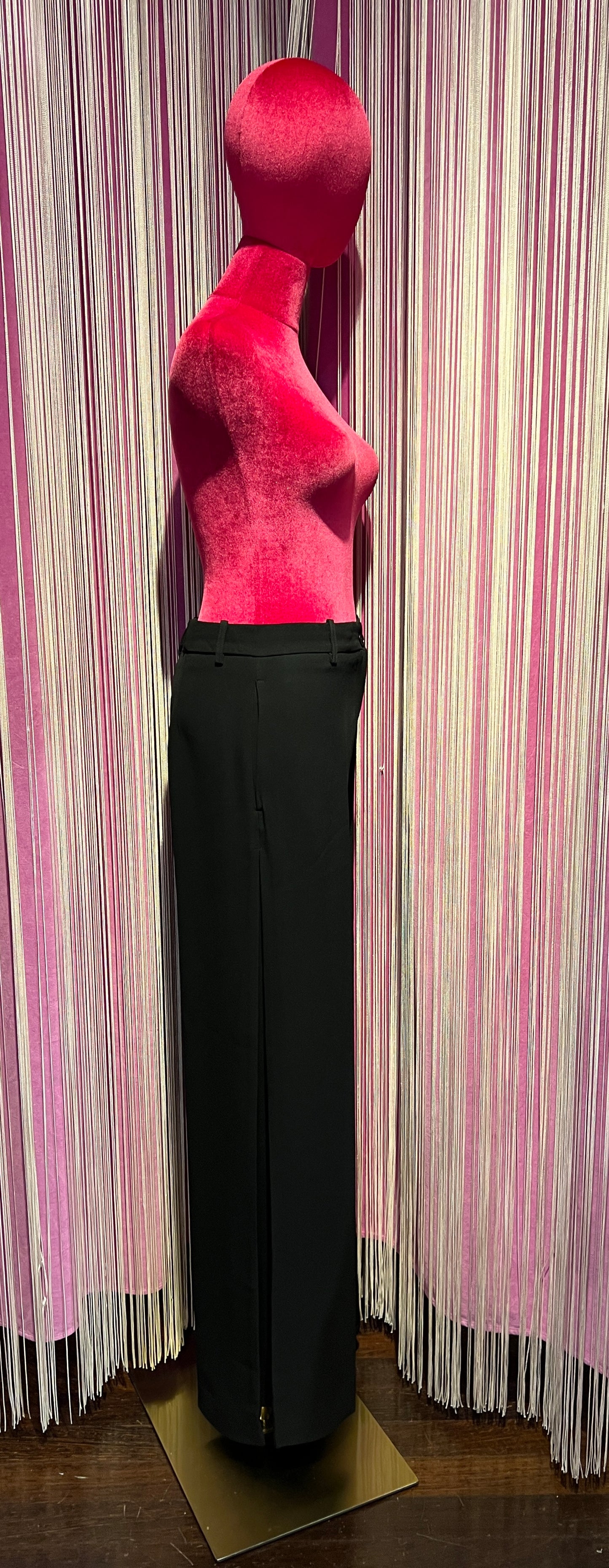 Semicouture pantalone in cady di viscosa inserto sui fianchi gamba ampia piega stiro
