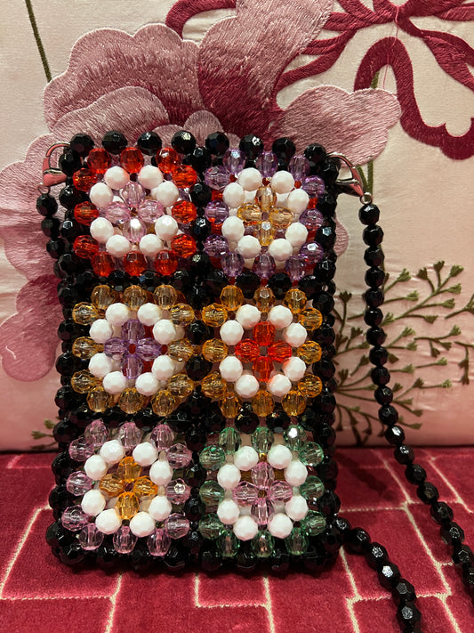 Borsa tracollina cristalli nera e multicolor