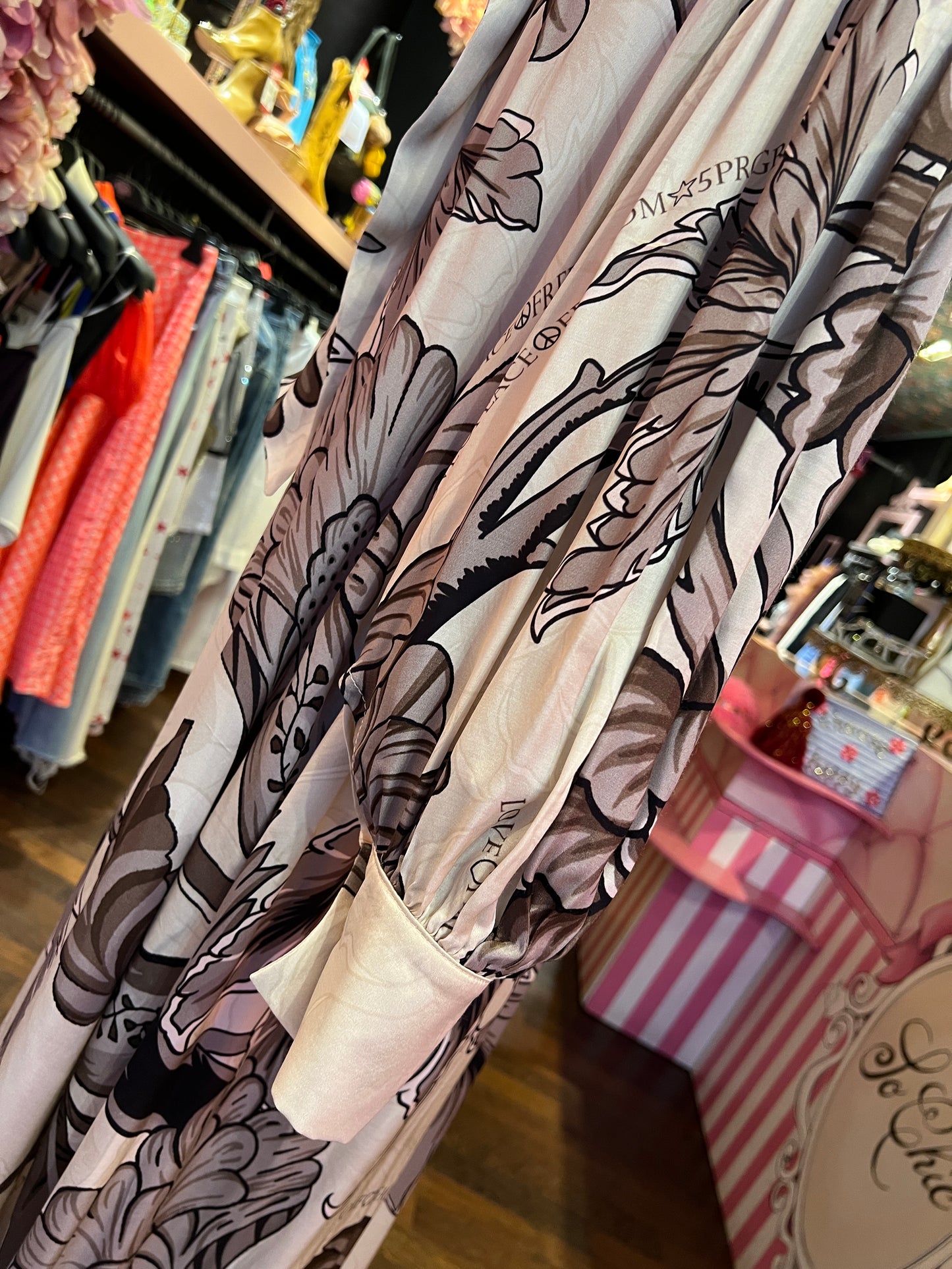 5 Progress abito lungo fantasia floreale, maniche ampie e foulard