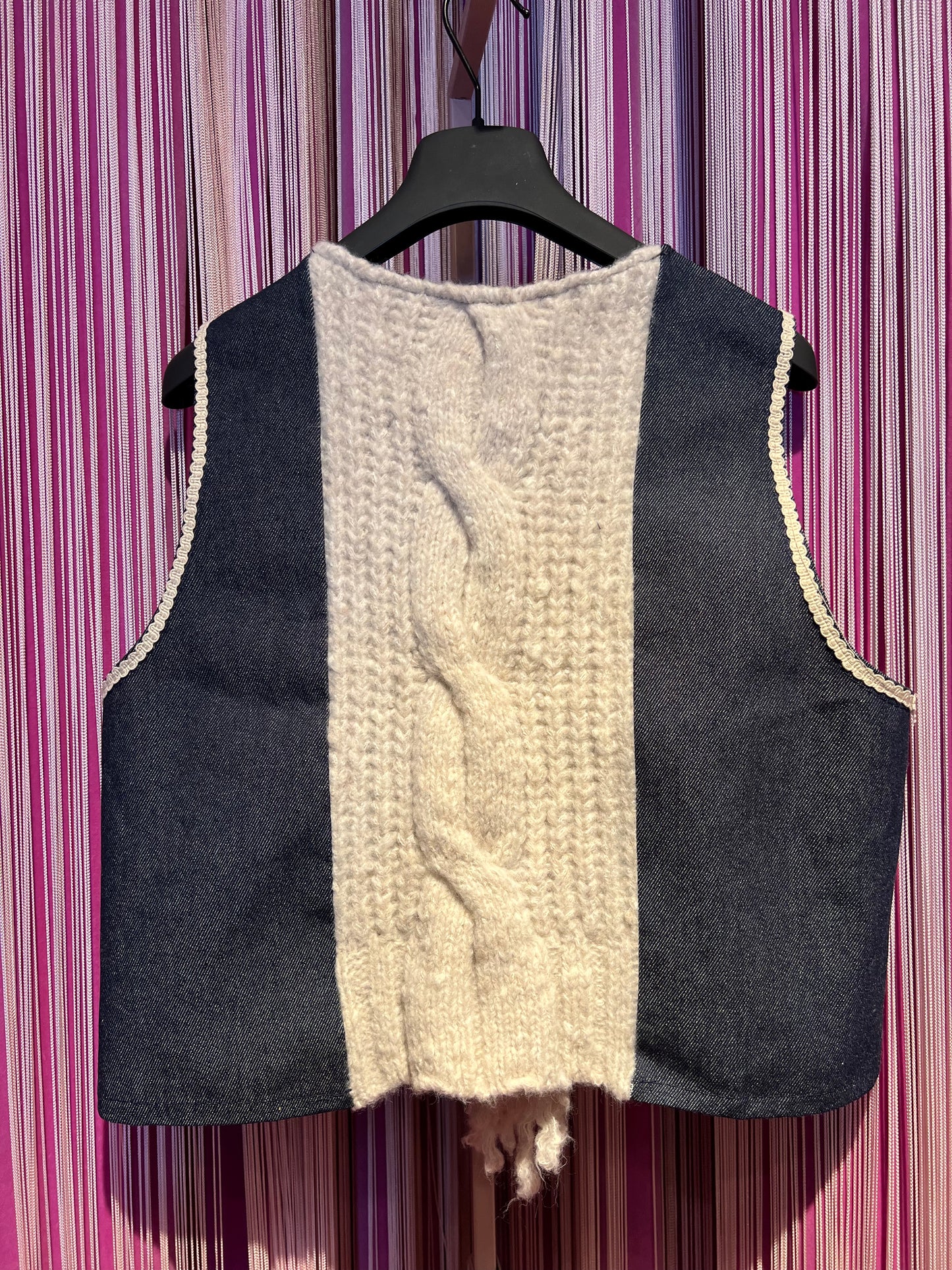 Love & roses gilet jeans frangia lana treccia dietro