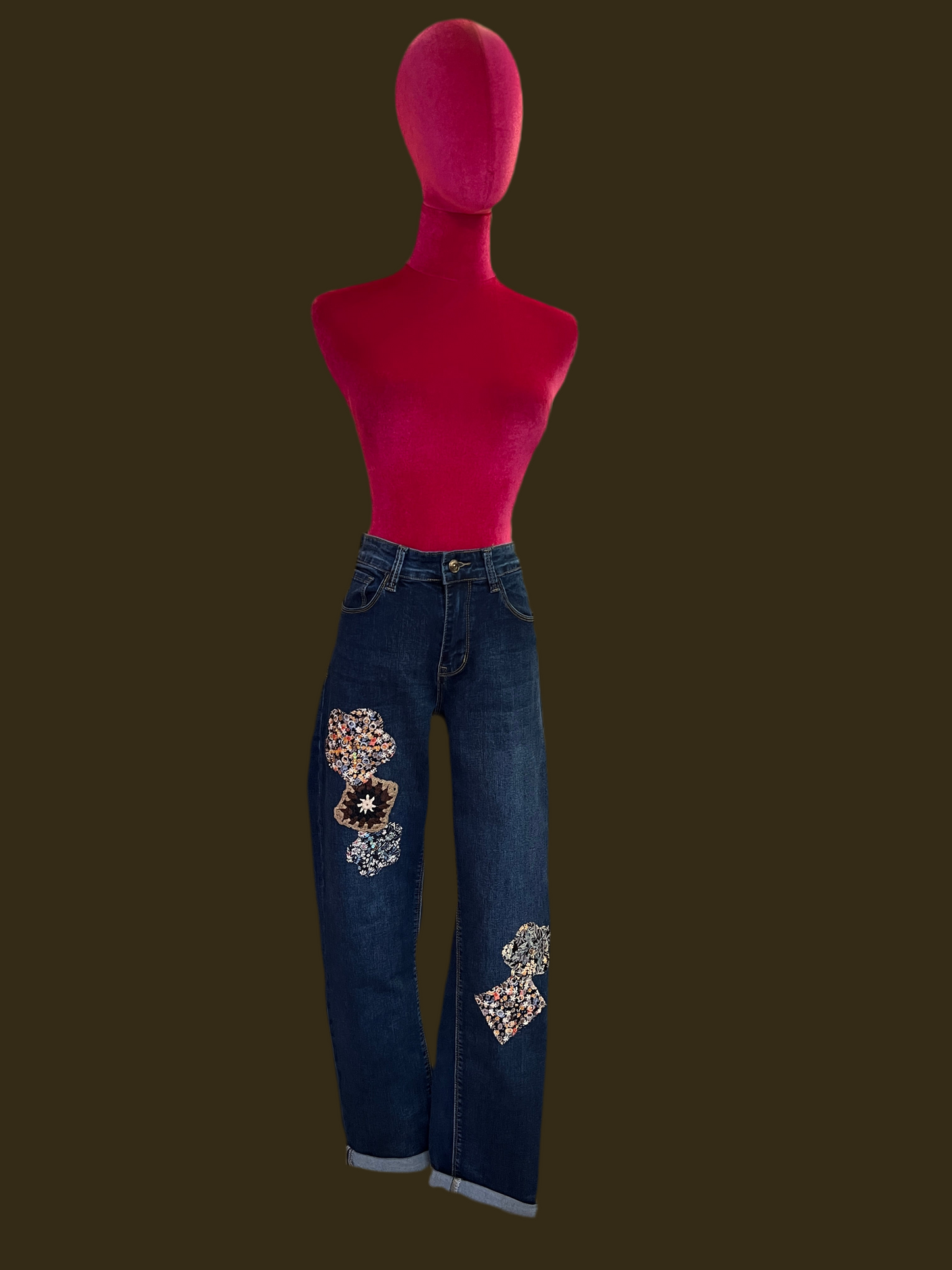 Mon amour Paris jeans fiori crochet elasticizzato medio