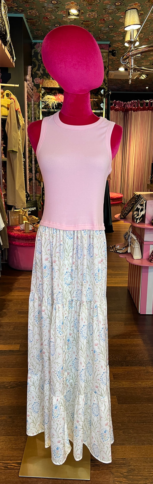 Sincere Paris -50% di sconto abito lungo smanicato rosa e stampa fiorellini