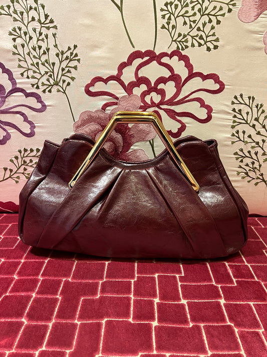 Borsa manico rigido effetto metallico color oro tracollina, ecopelle burgundi