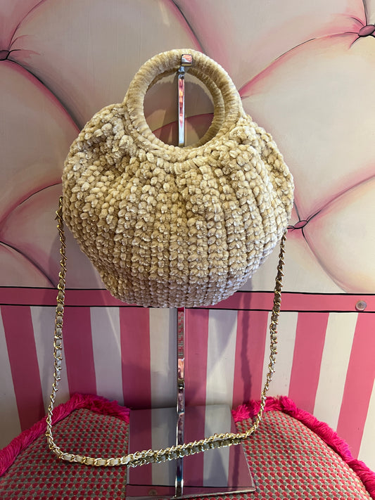 Love & roses borsa tricot ciniglia crema con tracollina