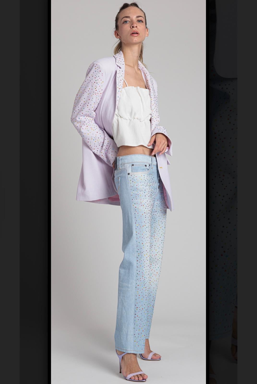 Rossano Perini jeans denim modello loose strass multicolor