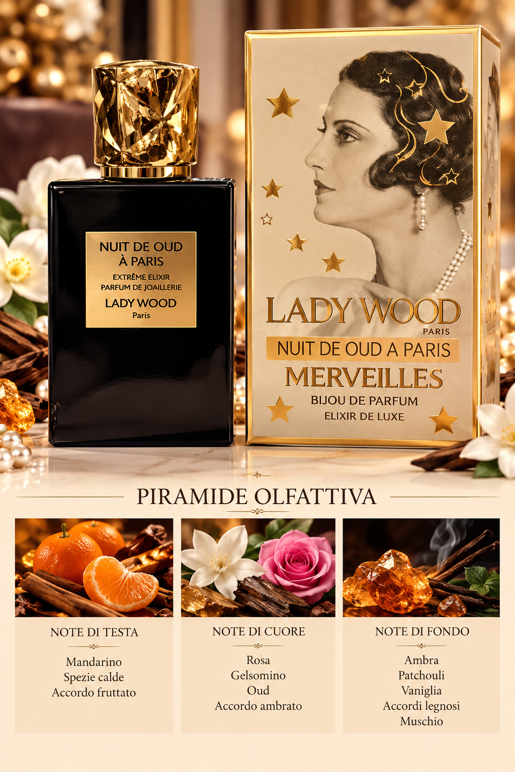 Lady Wood Paris nuit de oud a Paris merveilles bijou de parfum elixir de luxe , eau de parfum 100 ml