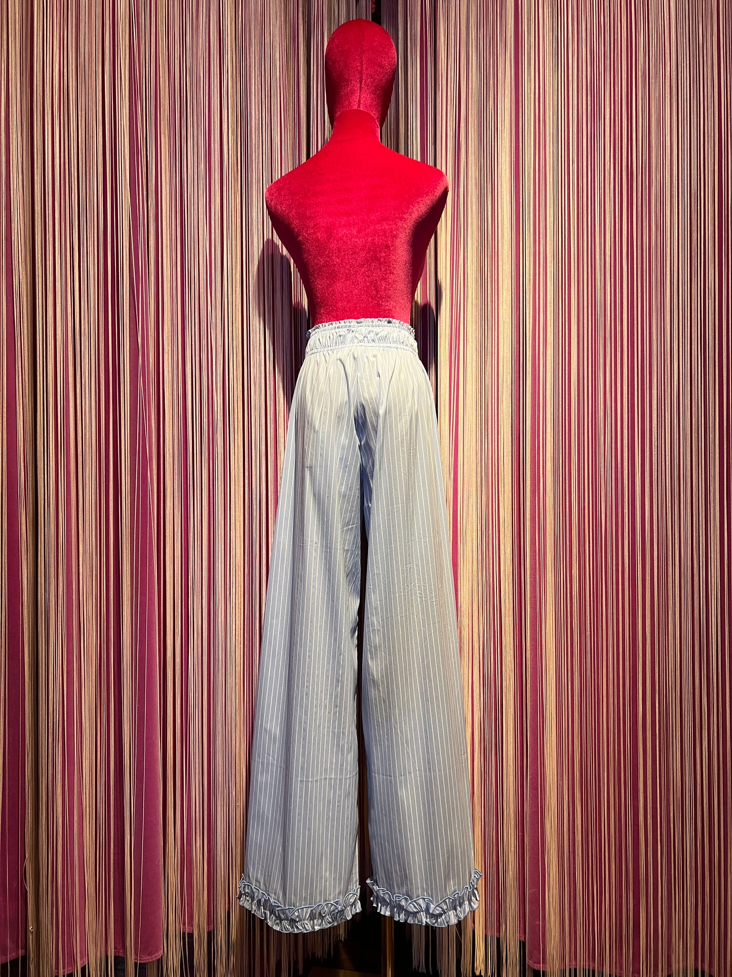 Gina Gorgeous pantalone palazzo di cotone a righe celeste e bianco Palmira 1