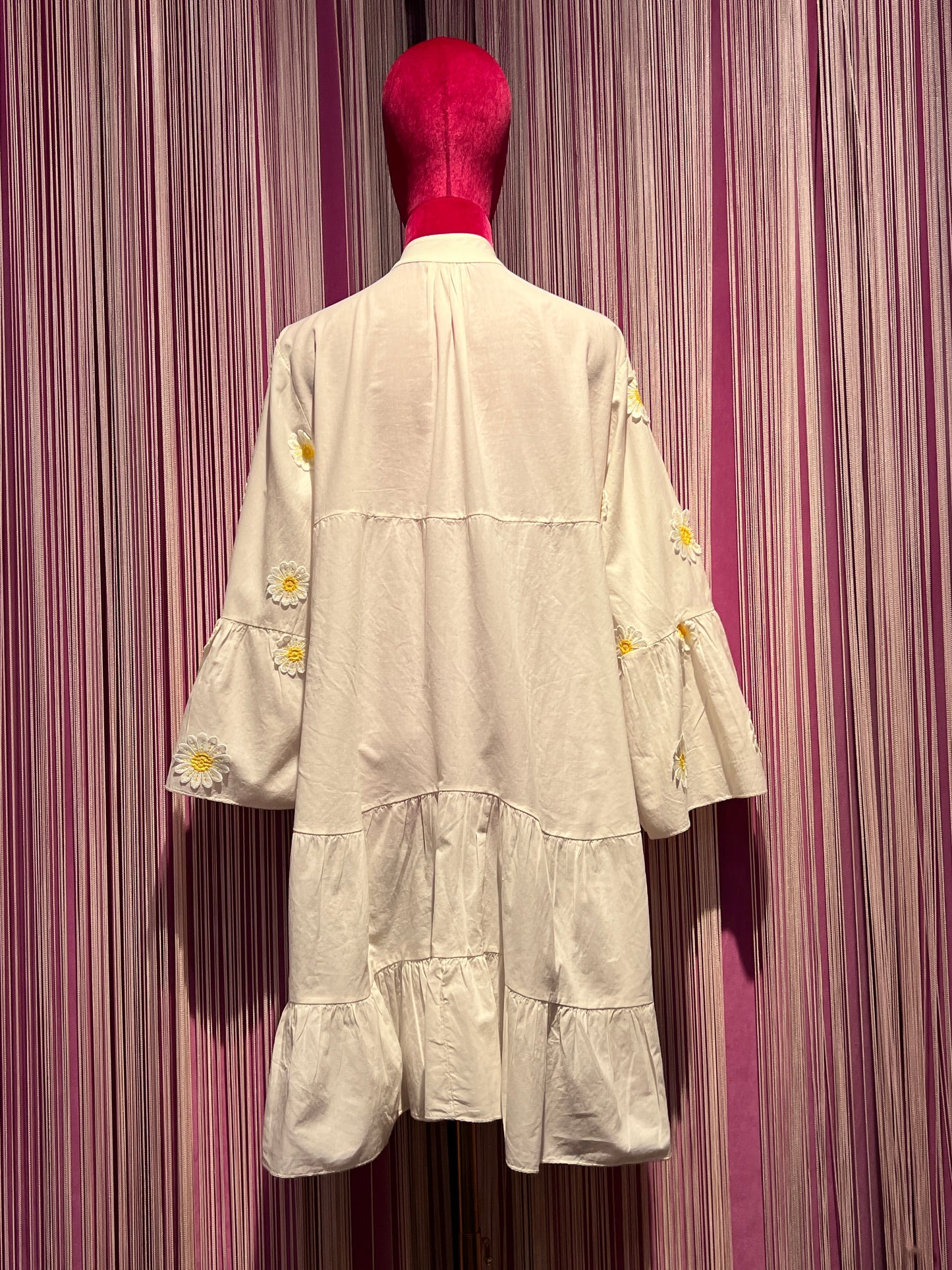 Mon amour Paris abito corto in cotone bianco con applicazioni margherite