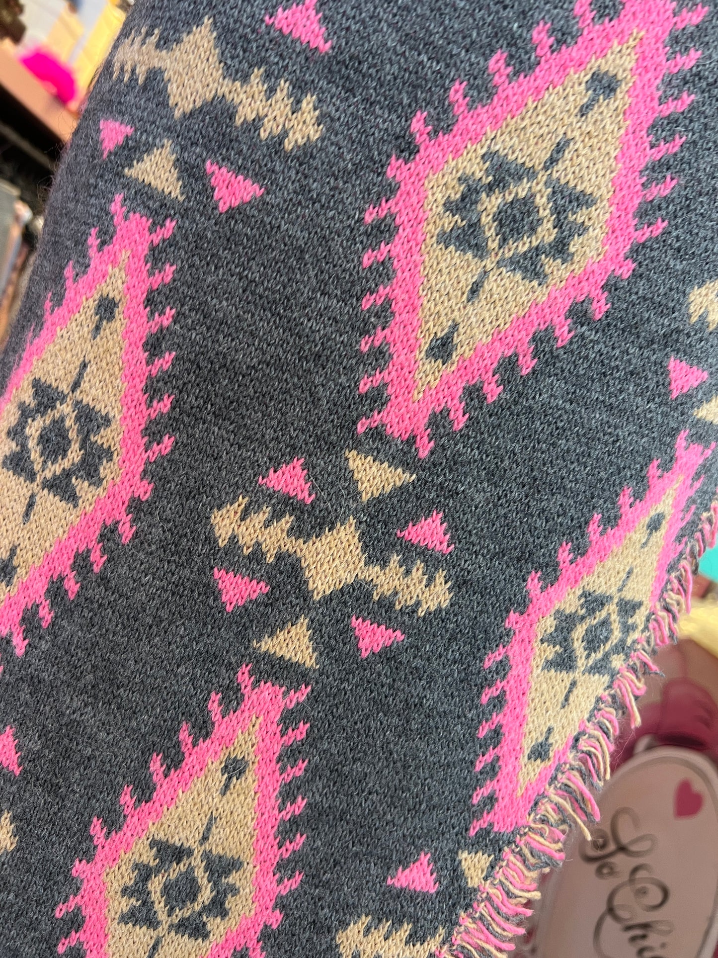 Colour market gonna jacquard con frange grigio e fucsia