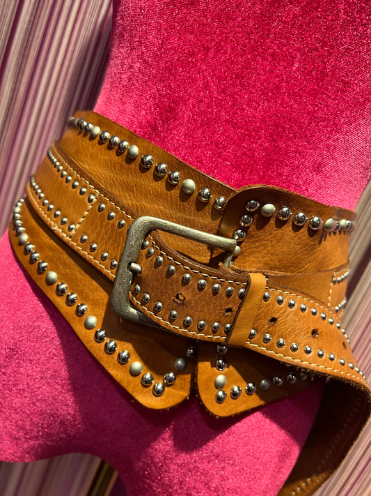 Pink memories cintura bustier in pelle con borchie taglia unica